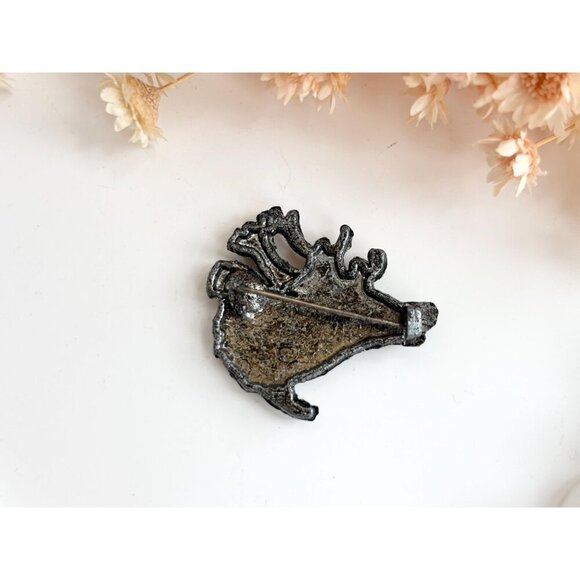 Stag Large Deer Figural Textured Silver Toned Vintage Lapel Pin | Brooch - Picture 4 of 10